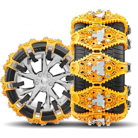Chaîne Anti-Dérapante Voiture (8 Pièces) Jaune : Structure Griffon d’Aigle, Acier Résistant, Anti-Glace pour Neige/Givre (165-275 Pneus) (1/5)