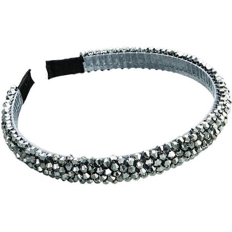 Bandeau fin et léger en fil de pêche tressé, orné de faux cristaux brillants.-Silver (1/5)