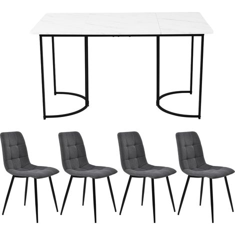 Set da pranzo 5 pezzi tavolo 140 x 80 cm con 4 sedie MDF bianco e gambe in metallo nero (1/5)