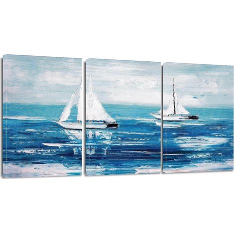 3-teiliges Leinwandbild Blauer Ozean Segelboot 30x40cm Wanddekoration (1/5)
