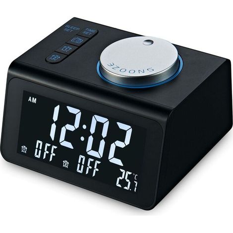 Sveglie intelligenti per camere da letto Luce notturna Sveglia digitale con radio FM Volume regolabile Display Dimmer temperatura (nero) (1/4)