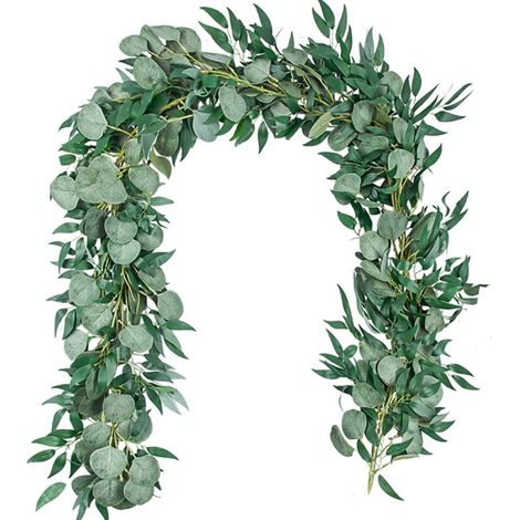 Lot de 2 guirlandes d'eucalyptus artificiels avec feuilles de saule, 6,5 pieds de fausses vignes vertes pour chemin de table de mariage, décoration de portes, intérieur et extérieur