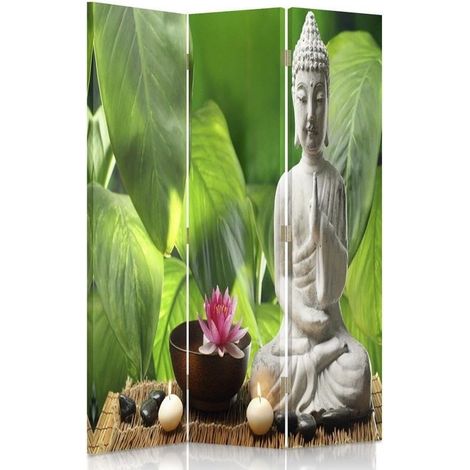 Paravento bilaterale 360, Buddha su uno sfondo di foglie - 110x170 (1/5)