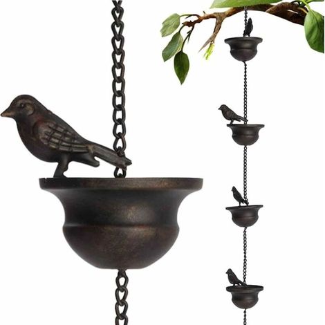 ChaNes de Pluie pour GouttiRes Oiseaux Mobiles sur Tasses Carillons de Pluie Carillons de Pluie de 7,8 Pieds avec Cintre et Oiseaux AttachS (1/5)