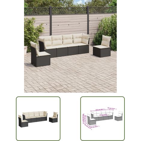 The Living Store 6-tlg. Garten-Sofagarnitur mit Kissen Schwarz Poly Rattan - Gartensorgsgarnitur - PE-Rattan Möbel - Outdoor Sofa Set - Lounge Garnitur - Gartenlounge (1/3)