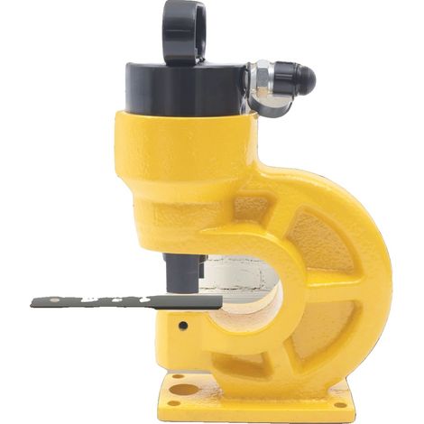 Punzonadora hidráulica, troqueles versátiles, construcción de acero resistente, color amarillo. (1/2)