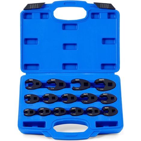 15 pcs Ensemble de clés 1/2 3/8", Ensemble de clé à Fourche à emmancher Métrique, Coffret de douilles à tuyauter, clé à écrou évasé, 8-24mm (1/5)