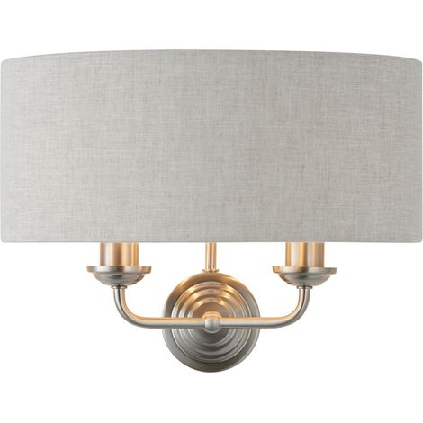 Lampada da parete con paralume in cromo spazzolato, lino naturale (1/5)