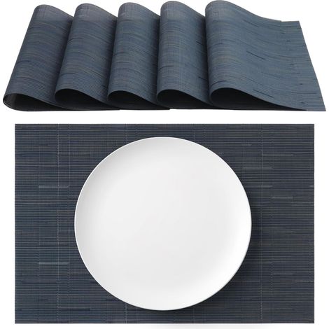 Lot de 6 Sets de Table américains PVC 45 x 30 cm - Sets de Table lavables antidérapants, Design élégant et Moderne - Parfait pour Le Petit-déjeuner, Le dîner, la Couleur Bleu Marine (1/5)