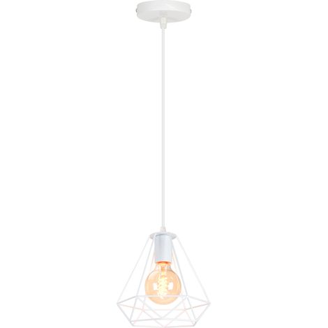 Retro Industrial Pendant Light White Vintage Hanging Light Ø20cm Diamond Chandelier Height Adjustable Pendant Lamp for Living Room Dining Bar Office 1 Pack