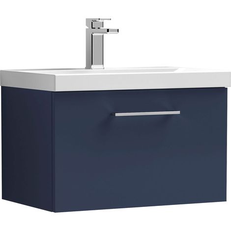 Nuie Arno Wall Hung 1-Drawer Vanity Unit with Basin-1 600mm Wide - Midnight Blue (1/5)
