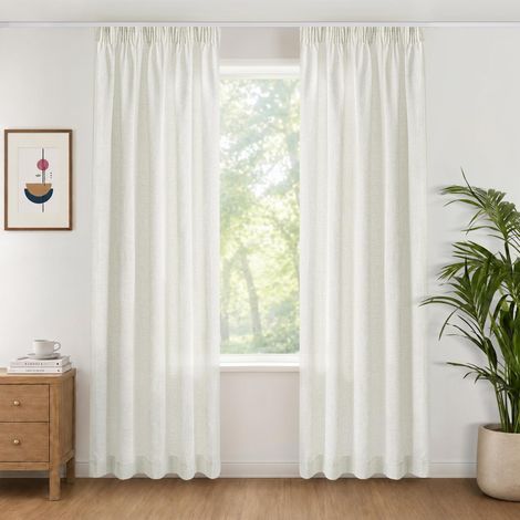 Rideaux Effet Lin Semi-Transparents 140x260 cm Lot de 2,Ivoire (1/5)