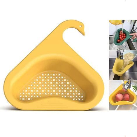 Thickened Triangle Sink Holder, Swan Shape Sink Strainer Basket, Kitchen Drainer Storage Shelf for Fruits, Vegetables, Waste, Leftovers (Yellow) (1/5)