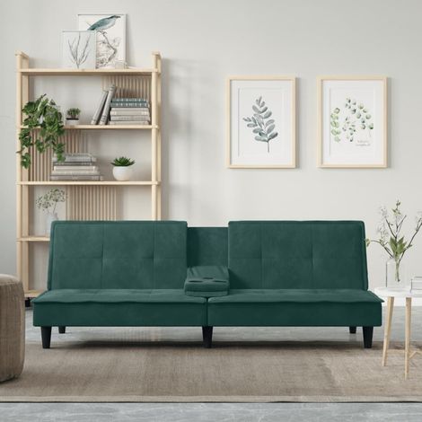 Canapé convertible,Canapé-lit,Clic Clac avec porte-gobelets vert foncé velours -Q9460 (1/5)