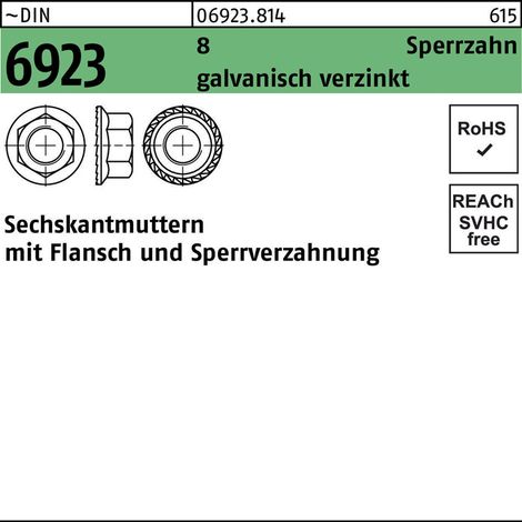 Sechskantmutter mit Flansch DIN 6923 M 6 x 1 Stahl galvanisch verzinkt 1000 Stk (1/2)