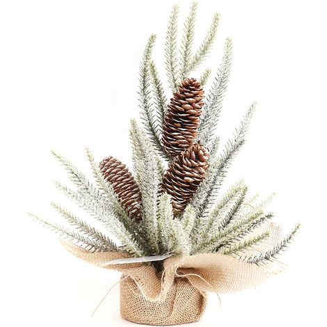 Branches De Pin Artificielles - Avec Pommes De Pin - Pour Décoration De Table - Blanc Neige - Base En Toile De Jute - 1 Pièce (1/5)