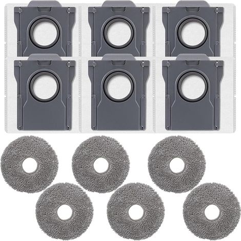 Lot de 12 accessoires pour robot aspirateur L10s Pro Ultra/L10s Plus/X40 Ultra/L40 ultra/L30/L40/L20 Ultra/X30 Ultra/X30 Pro Plus/S30/S10/Mova E30 ultra, 6 sacs d'aspirateur + 6 chiffons