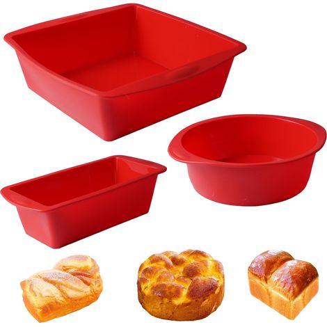 (3-teiliges) Silikon-Kuchenform-Set, antihaftbeschichtet, wiederverwendbar, leicht zu lösen, für Kuchen, Brot, Brownies (1/5)