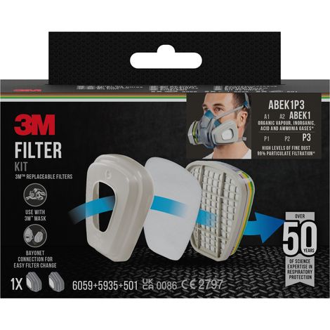 Kit de filtres 3M™ 6004-1, filtres combinés ABEK1P3, (2x6059, 2x5935, 2x501)