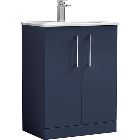 Balterley Bramshall Contemporary Bathroom 2 Soft Close Door & Minimalist Floor Standing Vanity Unit Basin, Midnight Blue, 600mm