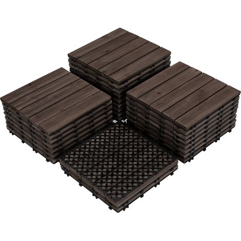 Yaheetech Set 27 Pezzi Piastrelle in Legno 30 x 30 cm Pavimento ad Incastro Esterno Interno per Terrazza Balcone Giardino Patio Nero (1/5)