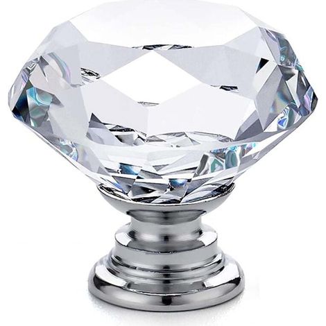 Poignées De Meubles En Verre Cristal 20 Pièces Diamant Transparent Base Argentée 30x28 Mm (1/4)