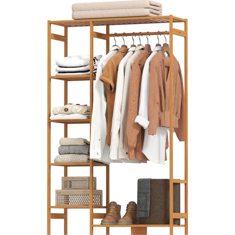 Portant Bambou 6 Niveaux avec Barre, 90x30x145 cm