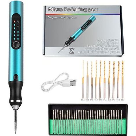 BRICOOMARKET Mini perceuse rechargeable à 3 vitesses avec forets hélicoïdaux pour le modélisme, le bois, la résine, la bijouterie, le plastique, les circuits imprimés et le cuir. (1/4)