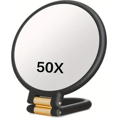 Miroir de Maquillage grossissant 50X, Miroir portatif/Mural Double Face avec poignée réglable à 360 ° pour Les Soins de la Peau et la beauté (1/5)