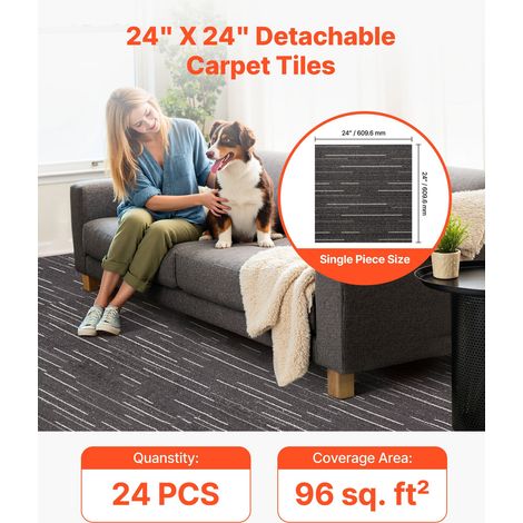 Dalle de Moquette Réutilisable, 61x61 cm, Lot de 24, Couverture 8,9 ㎡, Épaisseur 6 mm, à Poils Ras, Revêtement de Sol Doux Modulair… (1/5)