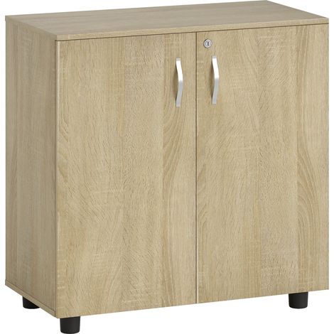 GagaMeuble de bureau avec serrure 2 portes et etagere 80x40x80 cm chene (1/5)