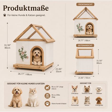 Katzenhaus 68x55x80 cm aus weißem Holz mit Acryldach für Kleintiere – MEUBLIV (1/5)