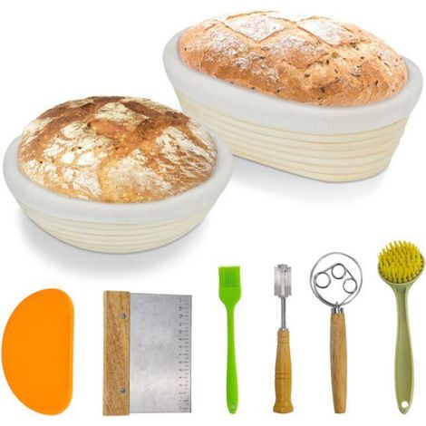 Panier À Pain - Banneton Rond Et Ovale En Rotin Naturel - Doublure En Lin Lavable - Pour Fermentation De Pâte À Levain - Lot De 2 (1/4)