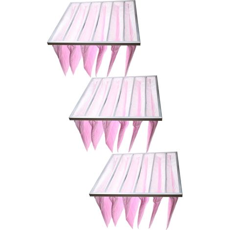vhbw 3x Filtros de bolsa para sistemas aire acondicionado y ventilación - Filtro F7, 59,2 x 59,2 x 36 cm, rosa