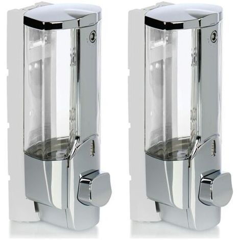 Distributeur de Savon 2X pour Montage Mural - Distributeur de Savon Mural, Rechargeable - Distributeur de Savon pour Gel Douche et shampoing (chromé) (1/5)