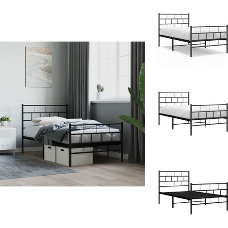 Bettgestell mit Kopf- und Fußteil Metall Schwarz 90x200 cm - Bettgestell - Metallbett - Doppelbett - Boxspringbetten - Schlafraum (1/5)