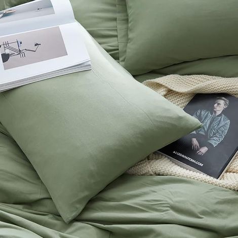 Housse de Couette 200x200 Taie d'oreiller 65x65cm Vert Sauge (1/3)