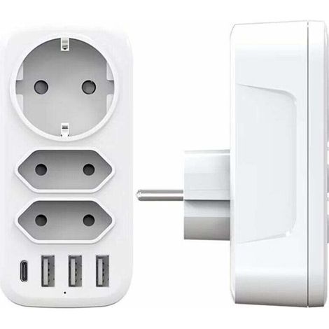 Multiprise murale 3 prises AC et 3 ports USB 3A – Chargeur intelligent 4000W – Design compact pour maison et bureau – Charge simultanée 6 appareils
