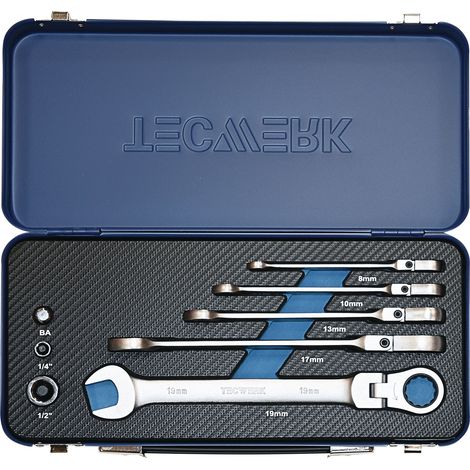 Juego de llaves de carraca combinadas con anillo flexible TECWERK de 8 piezas, SW 8-19mm (1/3)
