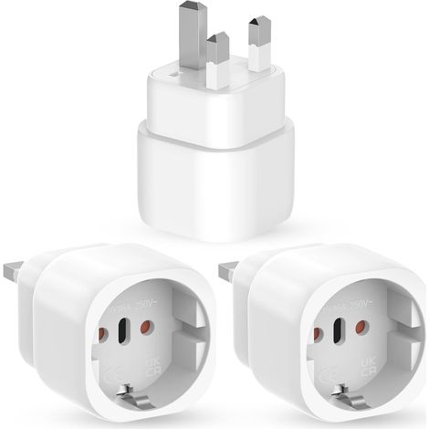 3 Pièces Adaptateur Prise Anglaise, Prise Anglaise Adaptateur Francais, Adaptateur de Voyage France vers UK, Adaptateur Voyage pour Irlande, Angleterre, Ecosse, Dubaï, Malte, Adaptateur Type G (Blanc) (1/5)