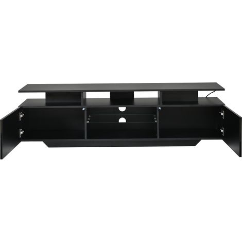 Mobile TV 160x40x45 cm con LED, 2 ante e 8 vani in MDF e vetro temperato nero (1/5)