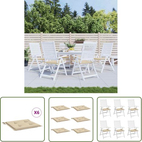 The Living Store Coussins de chaise jardin lot de 6 beige 50x50x3cm tissu oxford - Coussins De Chaise - Coussins Exterieur - Coussins Jardin - Cushions Patio - Oreillers Extérieurs (1/5)