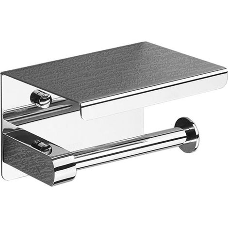 Toilet Roll Holder, SUS 304 Stainless Steel, Polished Chrome, Modern Toilet Paper Holder with Telephone Shelf, Bathroom Kitchen Accessory (1/4)