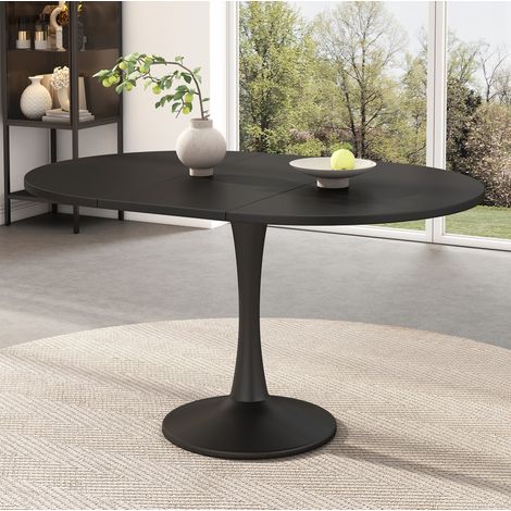 Mesa de comedor ovalada extensible MEUBLIV 100/140 x 100 x 75 cm negra – práctica y moderna (1/5)