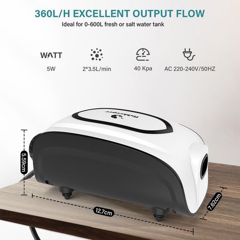 Pompe à Air Aquarium Réglable Double Sortie Silencieuse avec Accessoires pour Bassin et Aquarium (1/5)