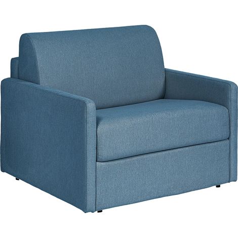 Fauteuil convertible express en tissu bleu - Matelas 14 cm CALIFE