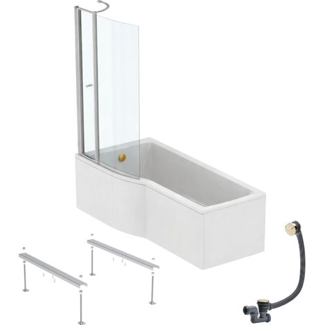 Pack baignoire bain douche 170 x 80 cm gauche IDEAL STANDARD Connect Air + tablier + pare bain avec volet  + pieds + vidage Doré