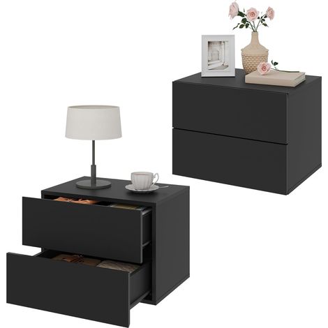 WOLTU Set 2 Comodini Sospesi Design Moderno 40x30x30cm Nero