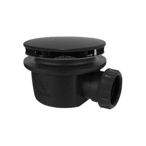 Valentin – Bonde de douche extra plate 90 mm – Capot ABS noir 116 mm – Sortie horizontale 40 mm – Garde d'eau 30 mm pour éviter les odeurs