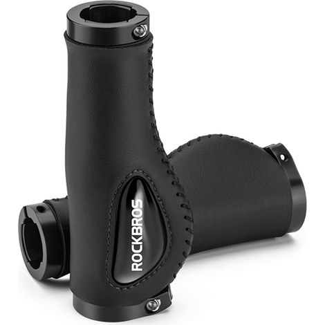 Manopole in pelle per manubrio di bicicletta, diametro 22 mm - nere